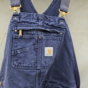 Carhartt Navy Blue Heavyweight Bib Overalls Gold Detail & Worn In 42x36 Unisex